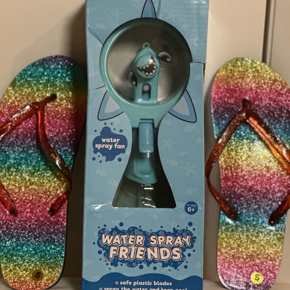 NWOT: Rainbow Flip Flops and Water Spray Fan